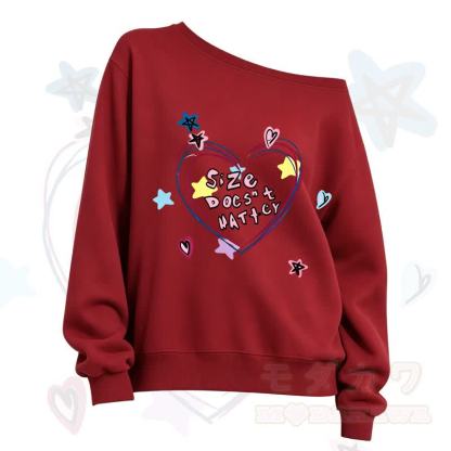 MMODAKAWA SIZE DOESN'T MATTER Heart Print Slant Shoulder Sweatshirt - Red - 3XL - image 5