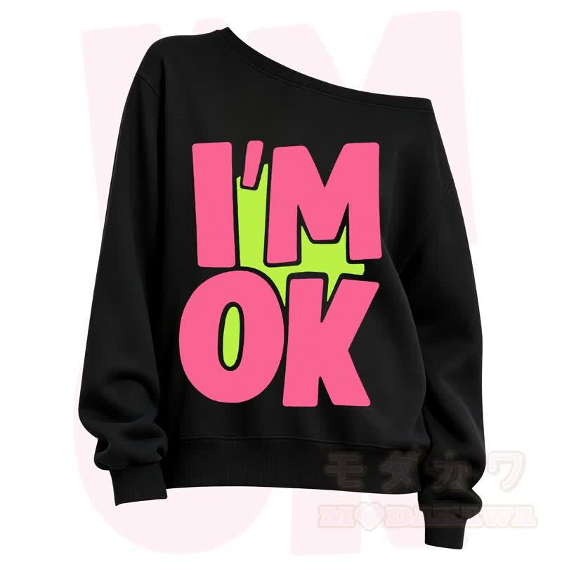 MODAKAWA I'M OK Slant Shoulder Sweatshirt - Black A - 3XL - image 1
