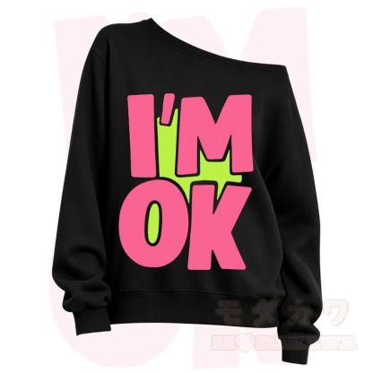 MODAKAWA I'M OK Slant Shoulder Sweatshirt - Black A - 3XL - image 1