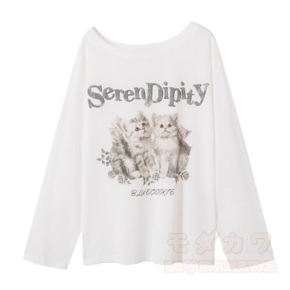 Vintage Cat Print Off Shoulder Long Sleeve Top Cargo Pants Two Pieces Set - Top - 2XL - image 3