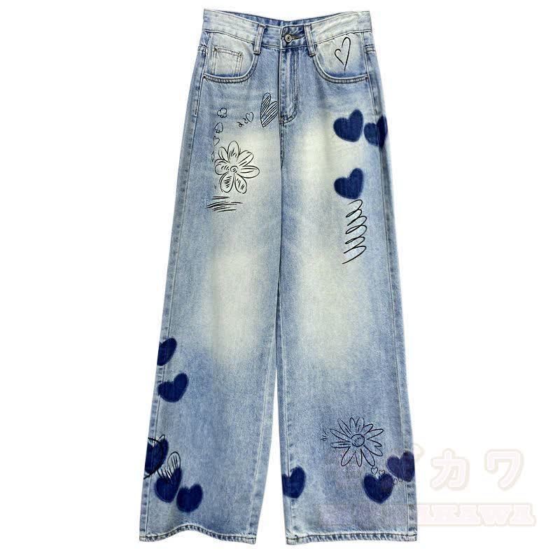 Vintage Knit Long Sleeve Top Heart Floral Embroidery Jeans Two Pieces Set - Pants - 3XL - image 9