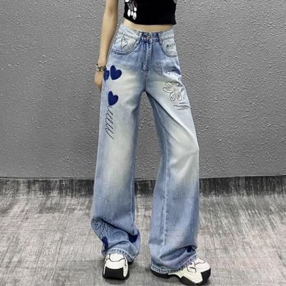 Vintage Knit Long Sleeve Top Heart Floral Embroidery Jeans Two Pieces Set - image 7