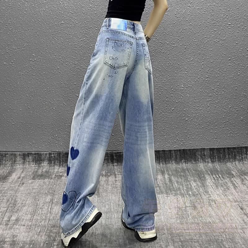 Vintage Knit Long Sleeve Top Heart Floral Embroidery Jeans Two Pieces Set - image 8