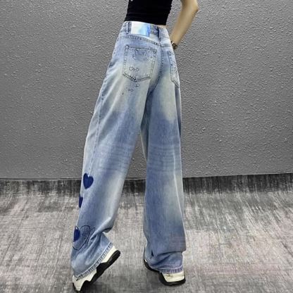 Vintage Knit Long Sleeve Top Heart Floral Embroidery Jeans Two Pieces Set - image 8