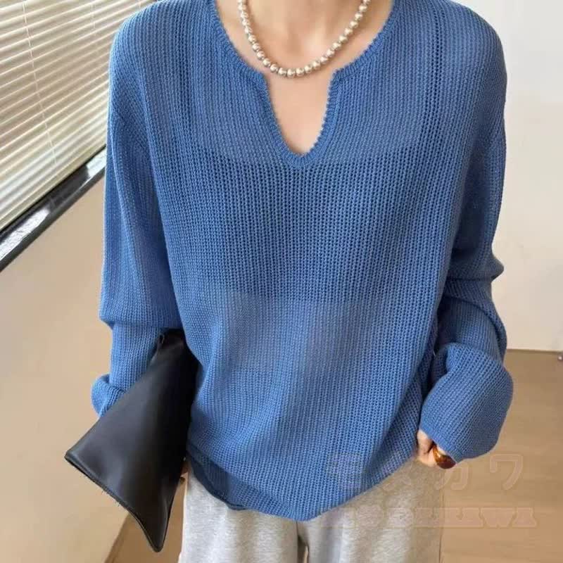 Vintage Knit Long Sleeve Top Heart Floral Embroidery Jeans Two Pieces Set - Blue Top - 3XL - image 6