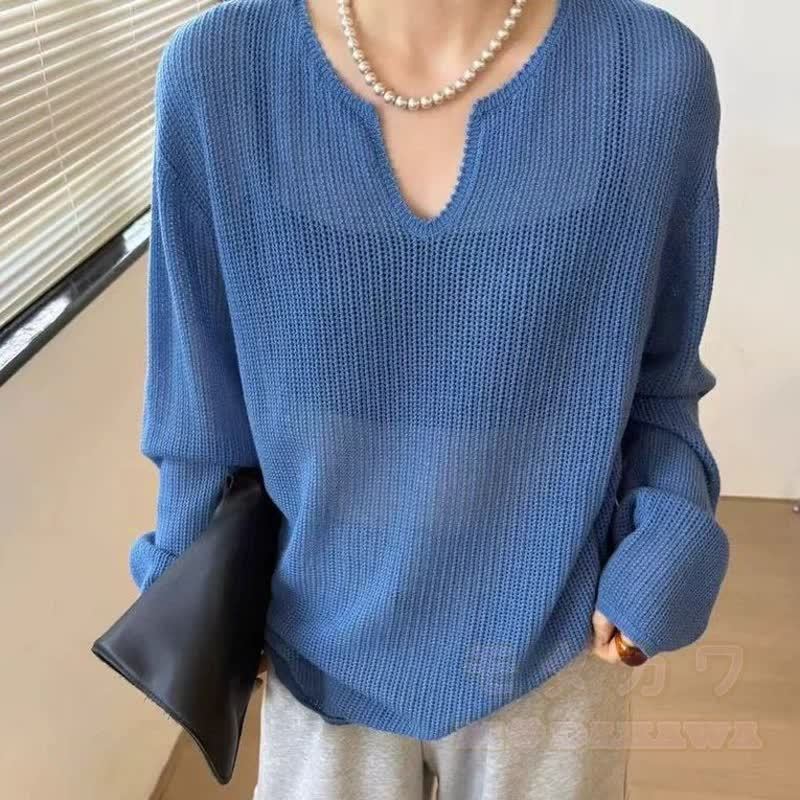 Vintage Knit Long Sleeve Top Heart Floral Embroidery Jeans Two Pieces Set - Blue Top - 3XL - image 6