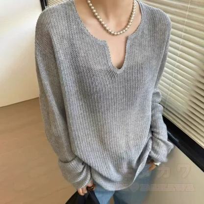 Vintage Knit Long Sleeve Top Heart Floral Embroidery Jeans Two Pieces Set - Grey Top - 3XL - image 4
