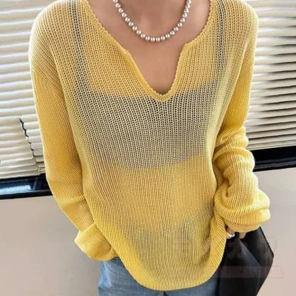 Vintage Knit Long Sleeve Top Heart Floral Embroidery Jeans Two Pieces Set - Yellow Top - 3XL - image 3