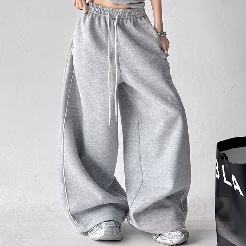 Y2K Horse Print Off‑Shoulder Sweatshirt Drawstring Pants Two Pieces Set - Grey Pants - 3XL - image 10