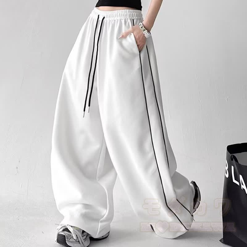 Y2K Horse Print Off‑Shoulder Sweatshirt Drawstring Pants Two Pieces Set - White Pants - 3XL - image 3