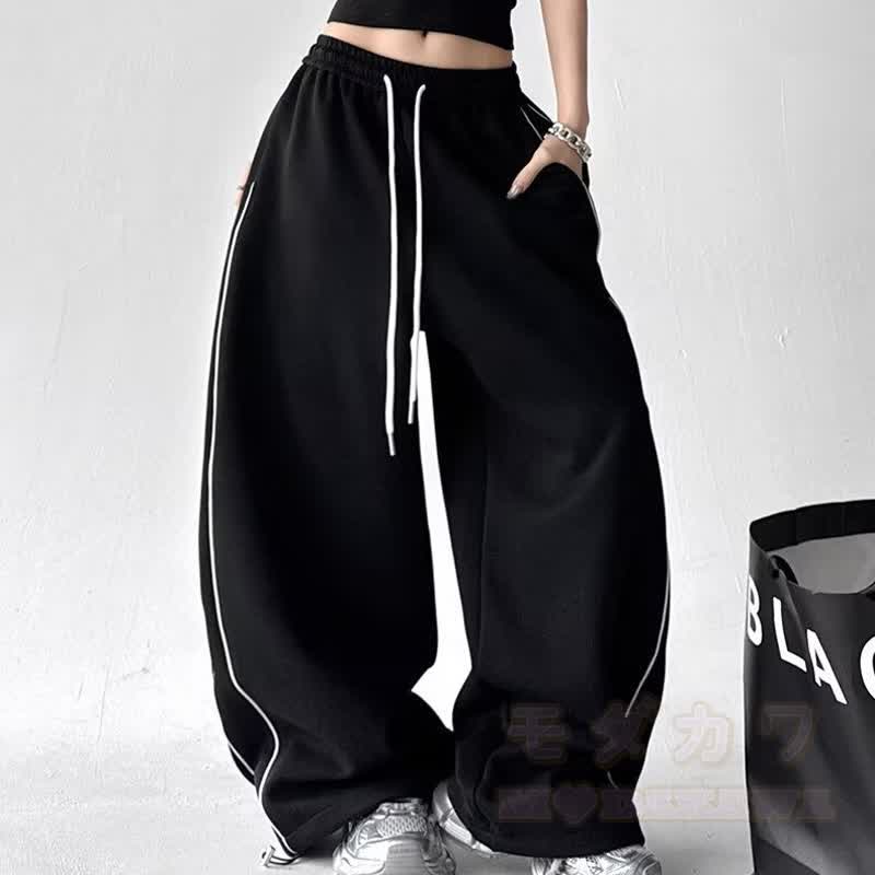 Y2K Horse Print Off‑Shoulder Sweatshirt Drawstring Pants Two Pieces Set - Black Pants - 3XL - image 5