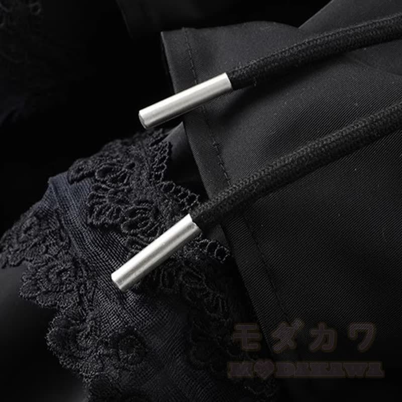 Y2K Punk Cropped Hoodie Lace Ruffle Layered Pants Two Pieces Set - image 7