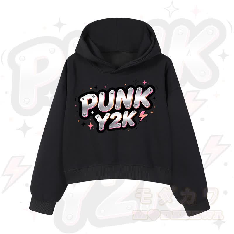 Y2K Punk Cropped Hoodie Lace Ruffle Layered Pants Two Pieces Set - Top - 3XL - image 2