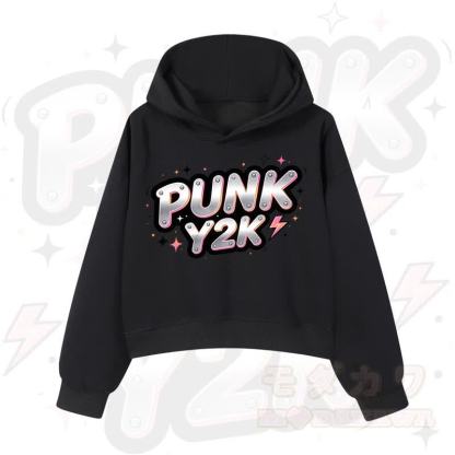 Y2K Punk Cropped Hoodie Lace Ruffle Layered Pants Two Pieces Set - Top - 3XL - image 2