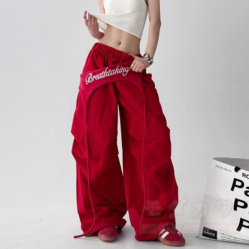 Vintage Cat Print Cropped Hoodie Layered Wide Leg Pants Two Pieces Set - Red Pants - 3XL - image 5