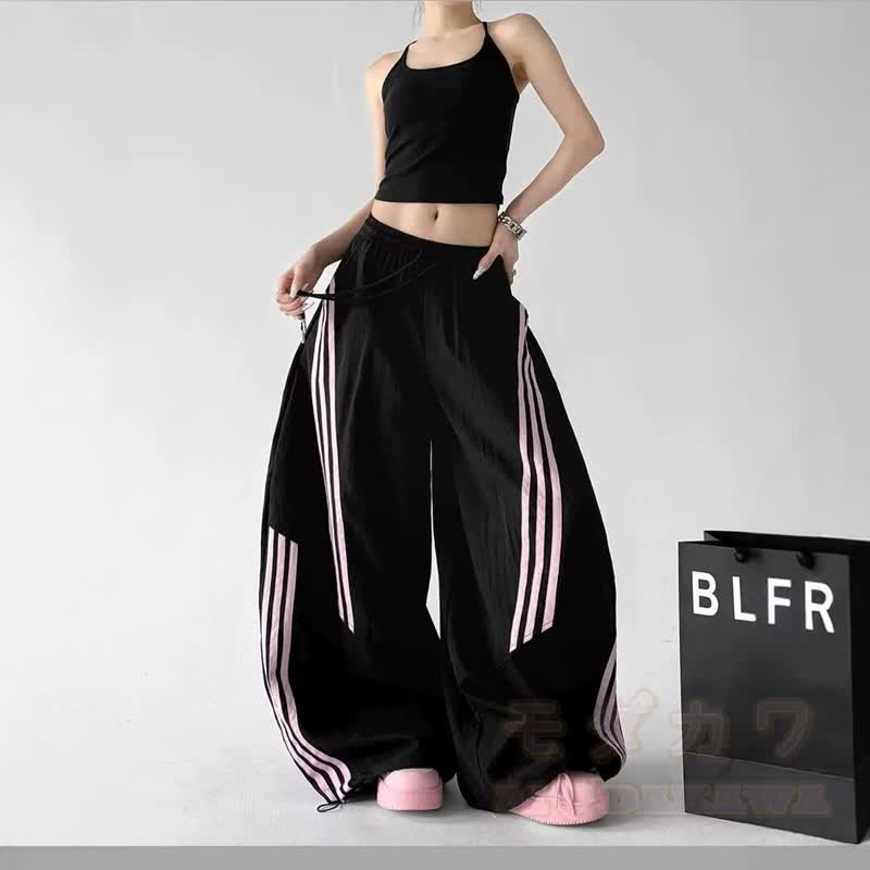 Goat Print Cropped Hoodie Striped Wide‑Leg Pants Two Pieces Set - Black Pants - 3XL - image 4