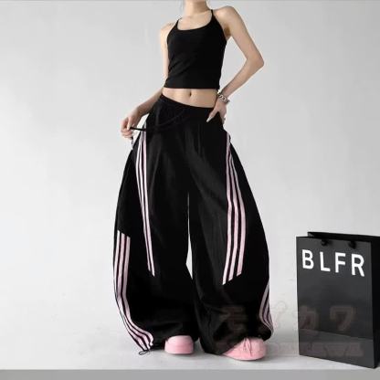 Goat Print Cropped Hoodie Striped Wide‑Leg Pants Two Pieces Set - Black Pants - 3XL - image 4