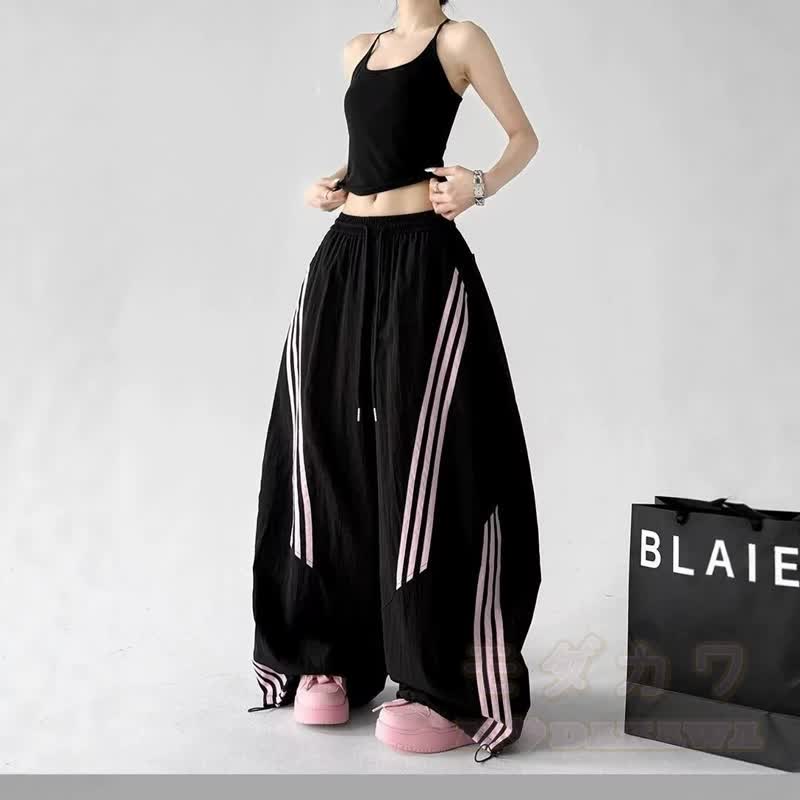 Goat Print Cropped Hoodie Striped Wide‑Leg Pants Two Pieces Set - image 3