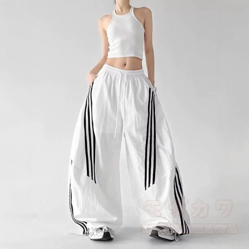 Goat Print Cropped Hoodie Striped Wide‑Leg Pants Two Pieces Set - White Pants - 3XL - image 6