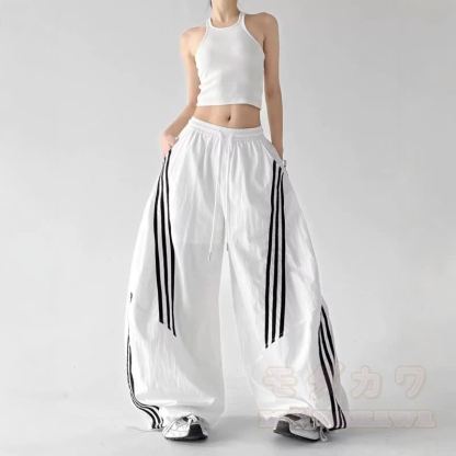 Goat Print Cropped Hoodie Striped Wide‑Leg Pants Two Pieces Set - White Pants - 3XL - image 6
