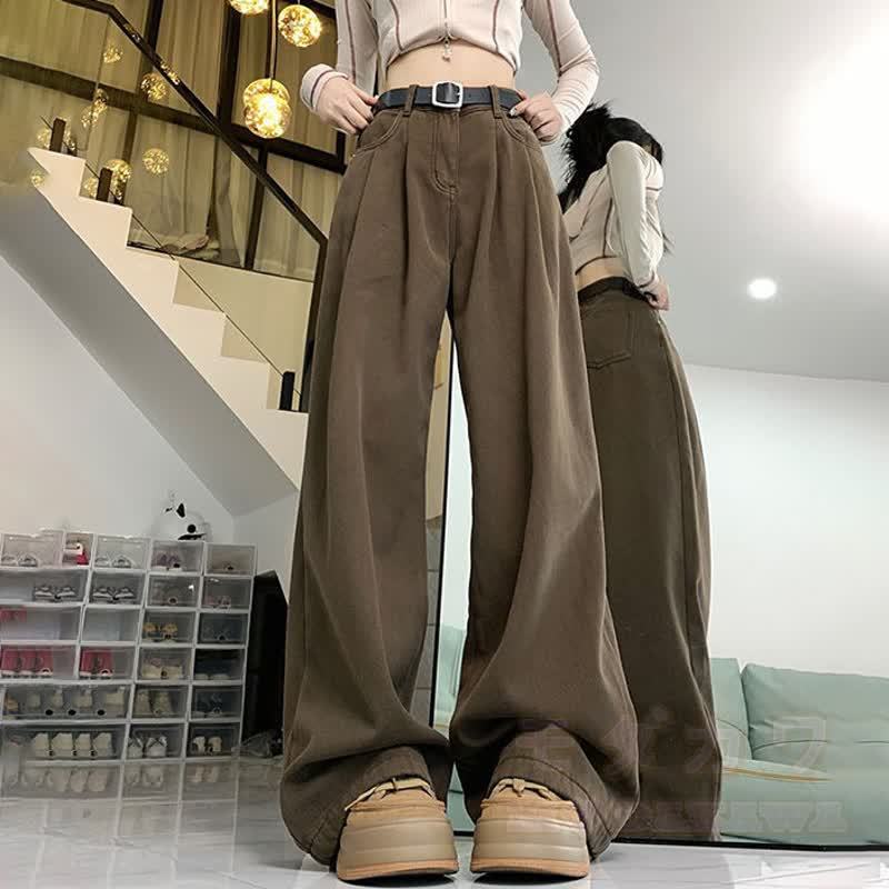 Vintage Dog Embroidery Knit Sweater Wide Leg Pants Two Pieces Set - Pants (Without Belt) - 3XL - image 3