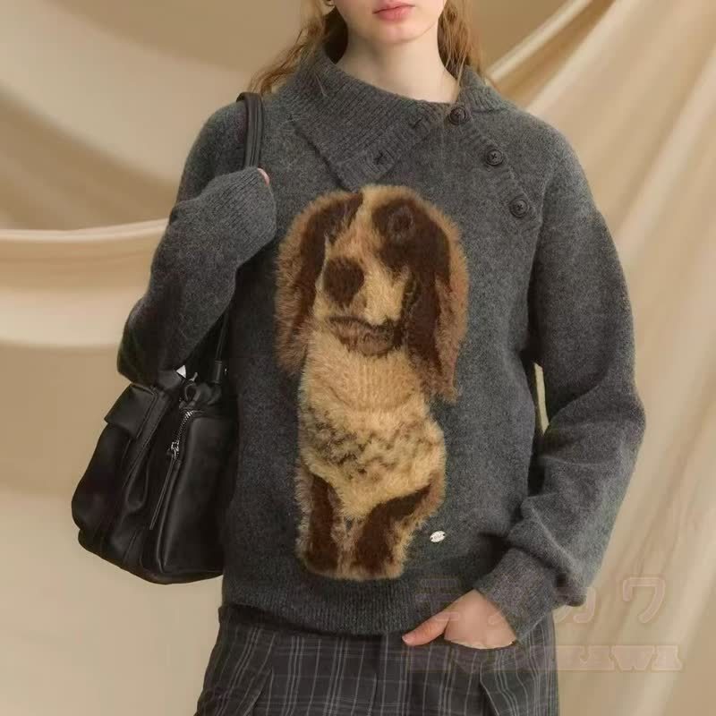 Vintage Dog Embroidery Knit Sweater Wide Leg Pants Two Pieces Set - Top - 3XL - image 2