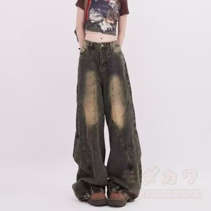 Vintage Stripe Shirt Washed Wide Leg Denim Pants Two Pieces Set - image 6