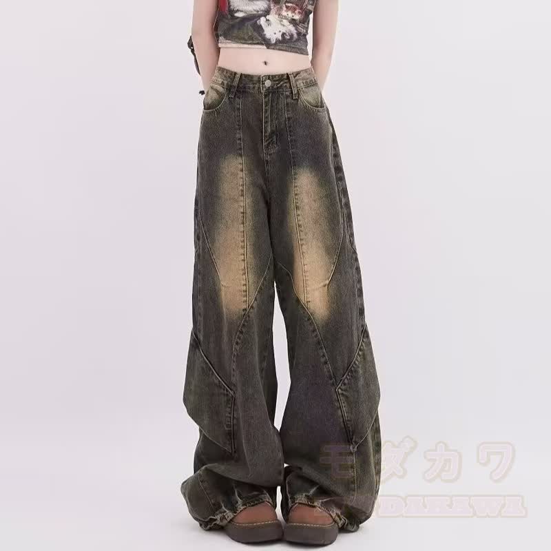 Vintage Stripe Shirt Washed Wide Leg Denim Pants Two Pieces Set - Pants - 3XL - image 5