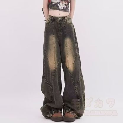 Vintage Stripe Shirt Washed Wide Leg Denim Pants Two Pieces Set - Pants - 3XL - image 5