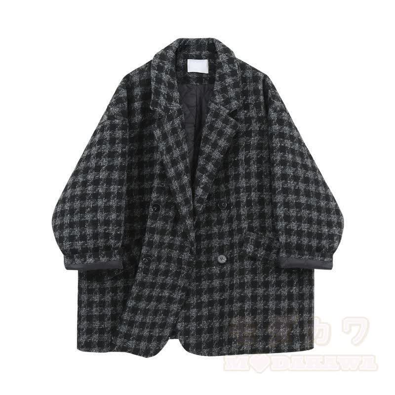 Plaid Blazer White Basic Tee Skinny Denim Jeans Three Pieces Set - Black Coat - 2XL - image 3