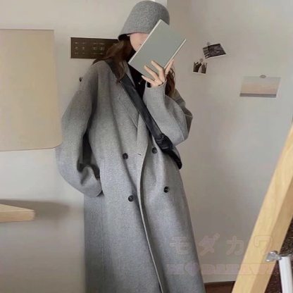 Vintage Long Loose Double‑Breasted Outerwear And Dress Two Pieces Set  - image 3