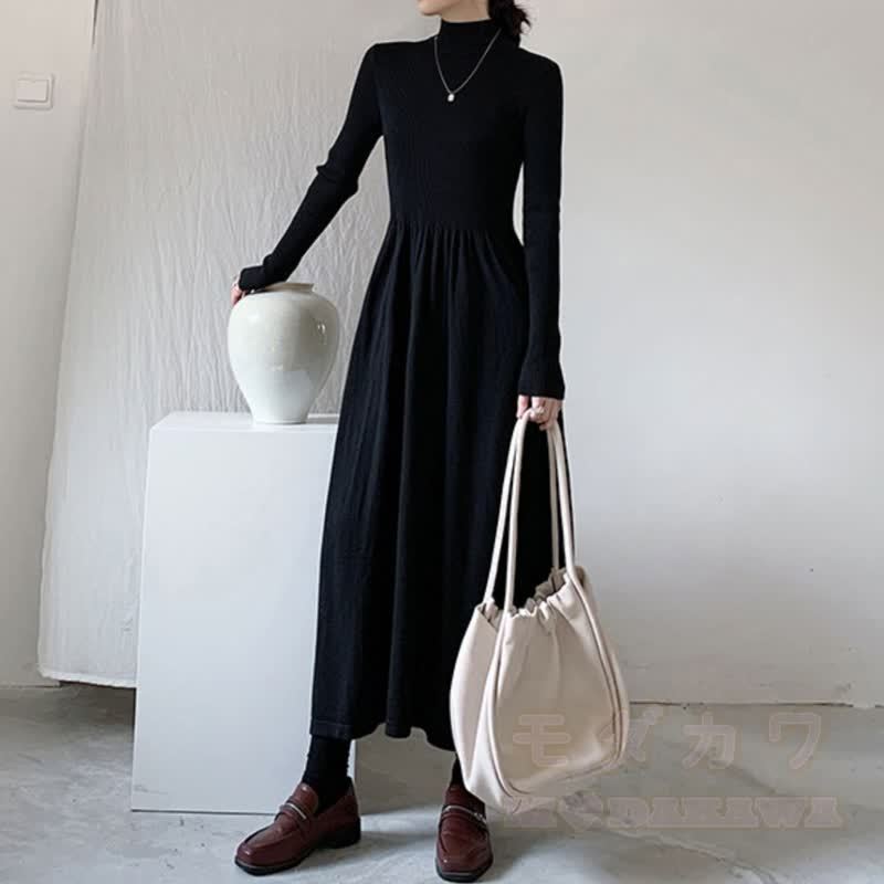 Vintage Long Loose Double‑Breasted Outerwear And Dress Two Pieces Set  - image 4