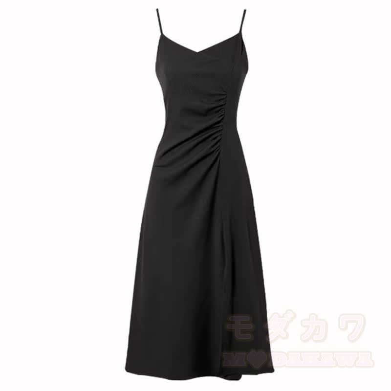Elegent Long Sleeves Shirt Ruched Spaghetti Strap Dress Two Pieces Set  - Black Dress - 3XL - image 7