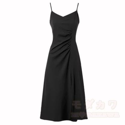 Elegent Long Sleeves Shirt Ruched Spaghetti Strap Dress Two Pieces Set  - Black Dress - 3XL - image 7