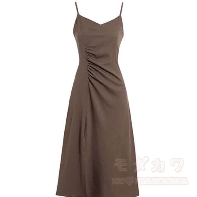 Elegent Long Sleeves Shirt Ruched Spaghetti Strap Dress Two Pieces Set  - Coffee Dress - 3XL - image 6