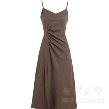 Elegent Long Sleeves Shirt Ruched Spaghetti Strap Dress Two Pieces Set  - Coffee Dress - 3XL - image 6