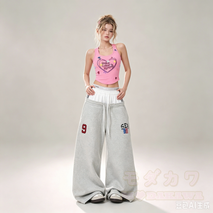 Y2K Heart Star Print Pink Racerback Cropped Tank Top - image 3