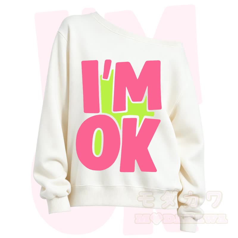 MODAKAWA I'M OK Slant Shoulder Sweatshirt - White - 3XL - image 3