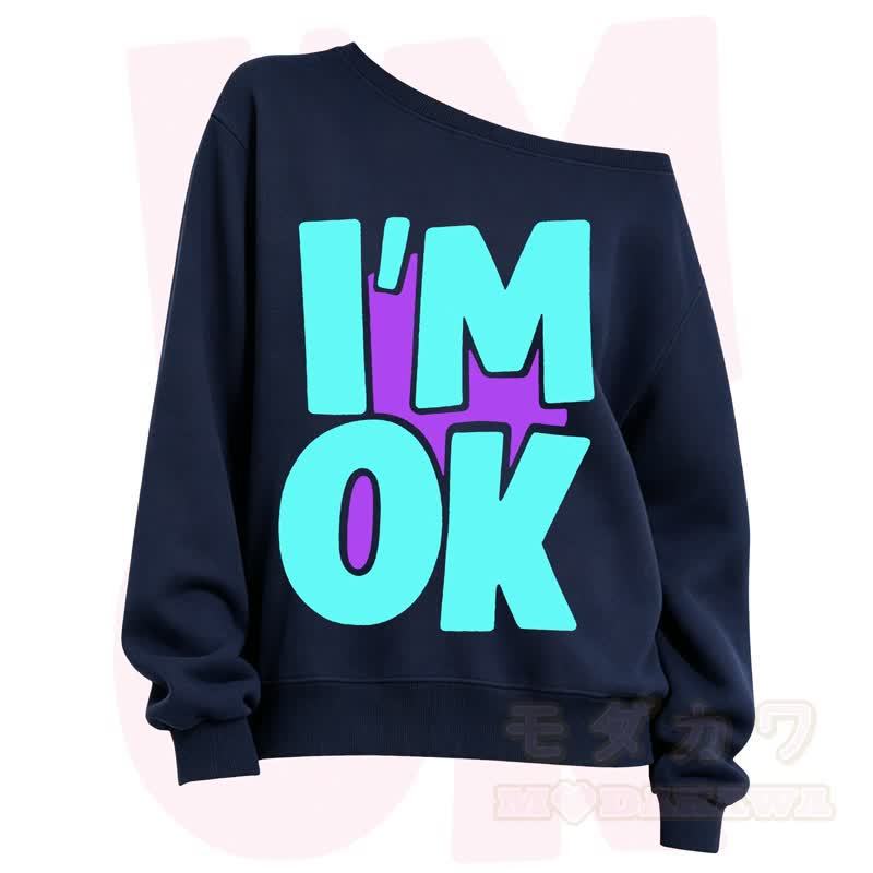 MODAKAWA I'M OK Slant Shoulder Sweatshirt - Navy Blue B - 3XL - image 5