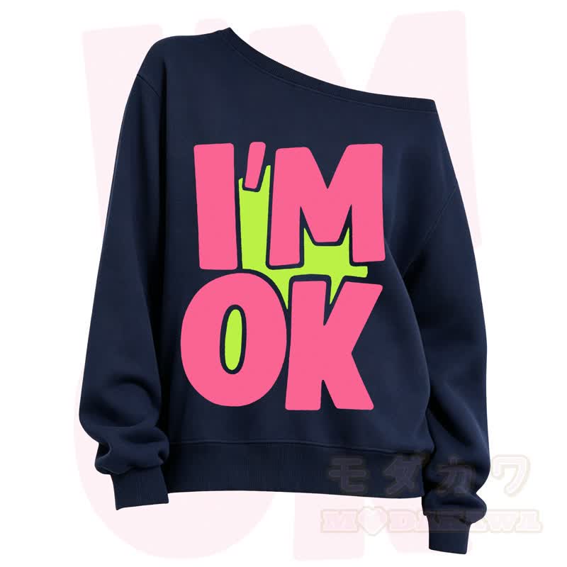 MODAKAWA I'M OK Slant Shoulder Sweatshirt - Navy Blue A - 3XL - image 4
