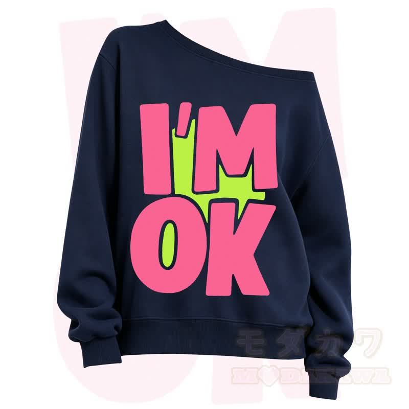MODAKAWA I'M OK Slant Shoulder Sweatshirt - Navy Blue A - 3XL - image 4