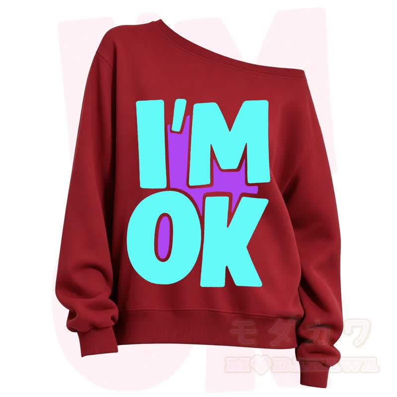 MODAKAWA I'M OK Slant Shoulder Sweatshirt - Red B - 3XL - image 10