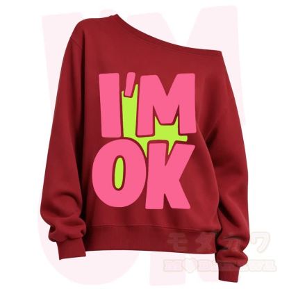 MODAKAWA I'M OK Slant Shoulder Sweatshirt - Red A - 3XL - image 9