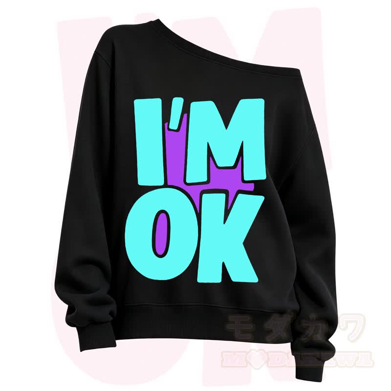 MODAKAWA I'M OK Slant Shoulder Sweatshirt - Black B - 3XL - image 2