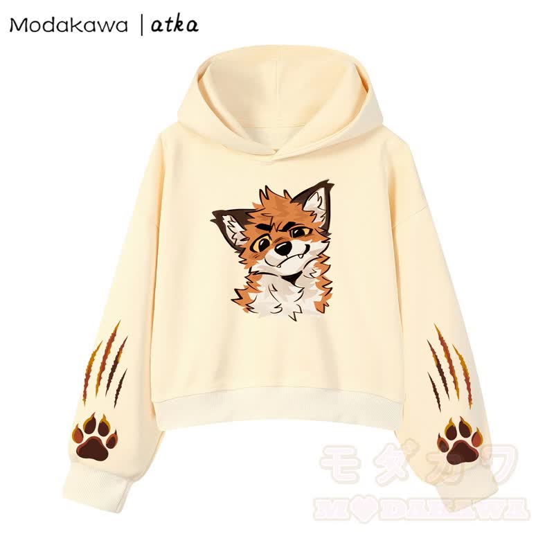 Cute Fox Print Hoodie Brown Overalls Shorts Two Pieces Set - Yellow Top - 3XL - image 3