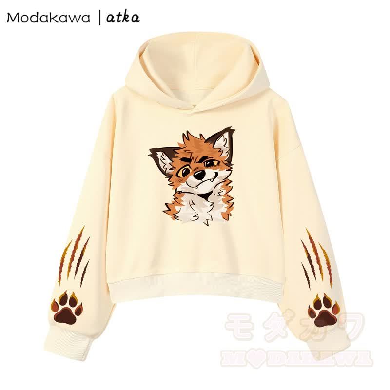 Cute Fox Print Hoodie Brown Overalls Shorts Two Pieces Set - Yellow Top - 3XL - image 3