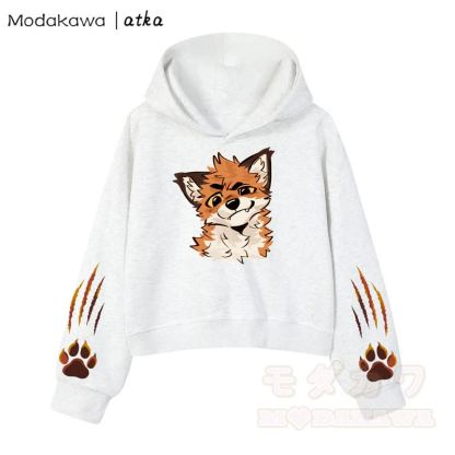 Cute Fox Print Hoodie Brown Overalls Shorts Two Pieces Set - Grey Top - 3XL - image 2