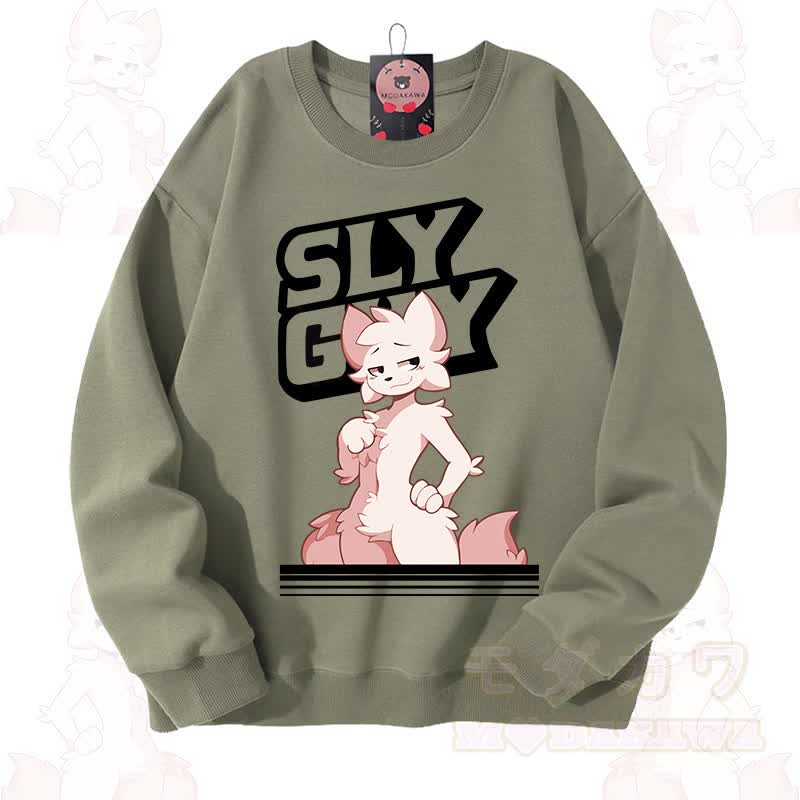 MODAKAWA X zarckets SLY GUY Cute Fox Graphic Unisex Sweatshirt - Light Green - 3XL - image 1