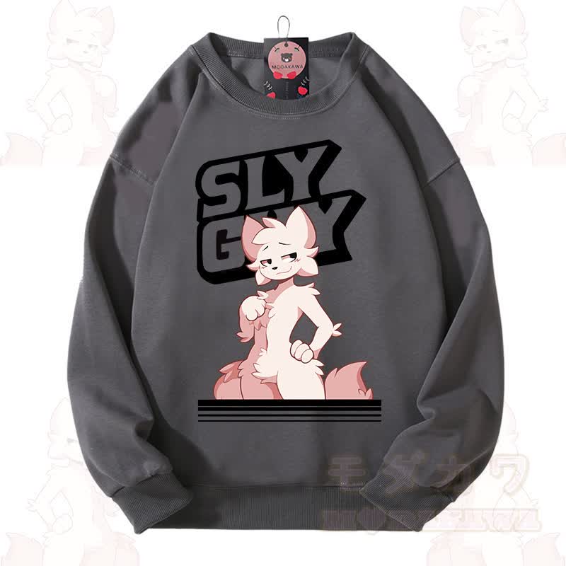 MODAKAWA X zarckets SLY GUY Cute Fox Graphic Unisex Sweatshirt - Dark Grey - 3XL - image 2