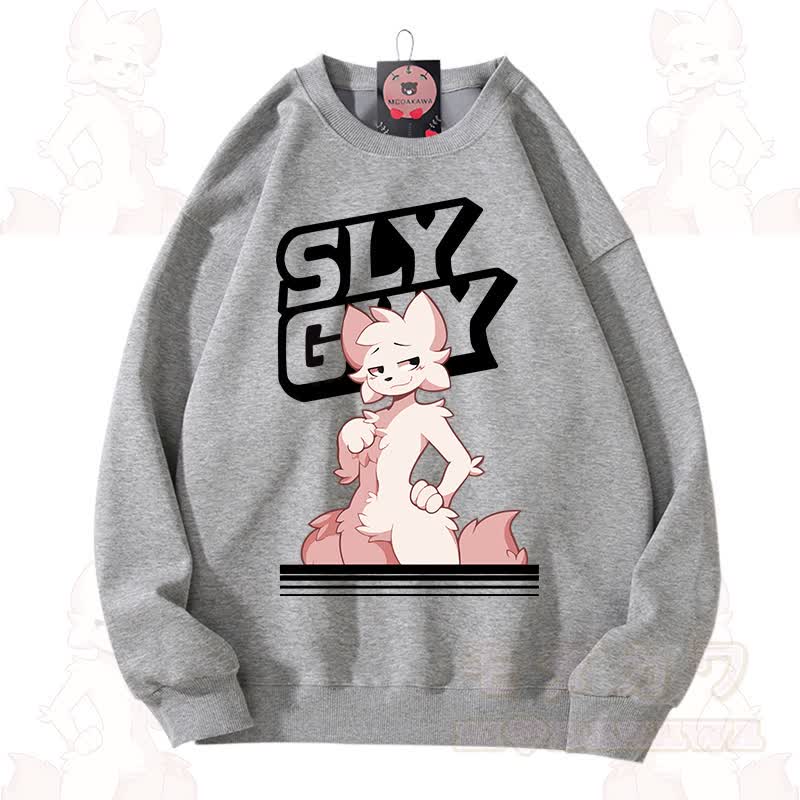 MODAKAWA X zarckets SLY GUY Cute Fox Graphic Unisex Sweatshirt - Light Gray - 3XL - image 3